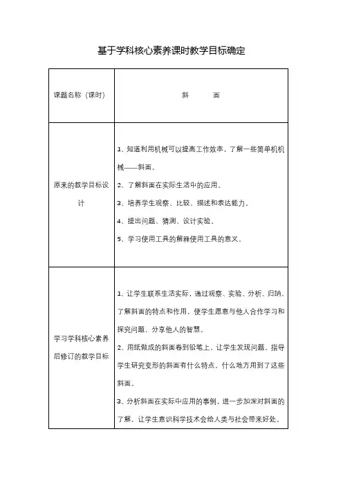 【作业表单】基于学科核心素养的课时教学目标确定
