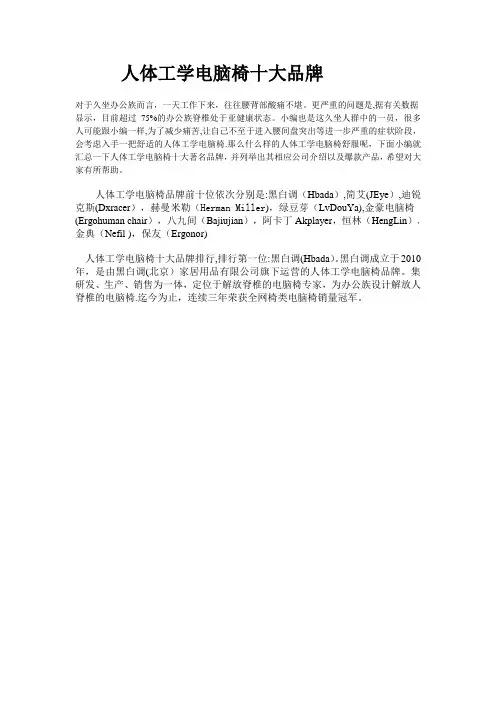 人体工学电脑椅十大品牌排行榜