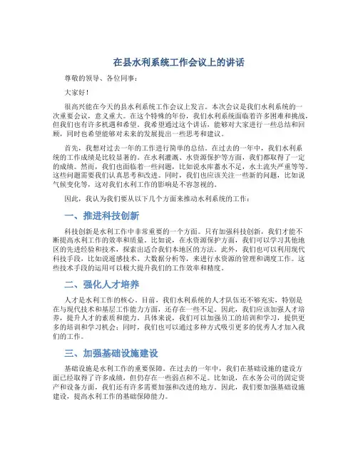 在县水利系统工作会议上的讲话