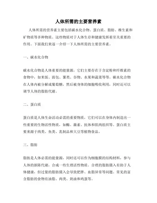 人体所需的主要营养素