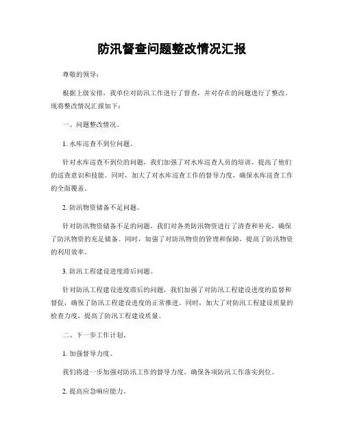 防汛督查问题整改情况汇报