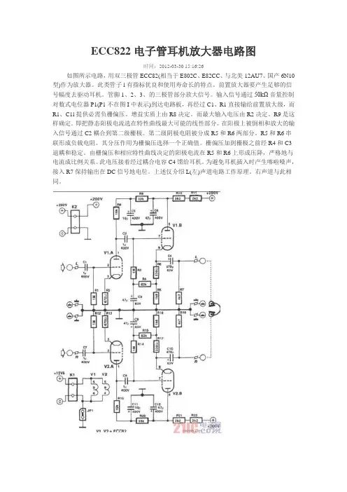 ECC822电子管耳机放大器电路图