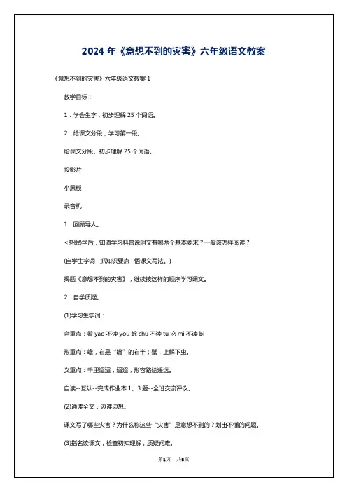 2024年《意想不到的灾害》六年级语文教案