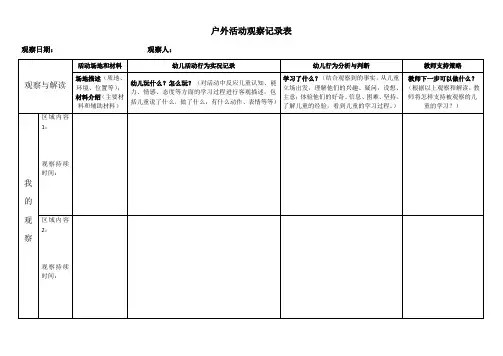幼儿园户外自主游戏观察记录表