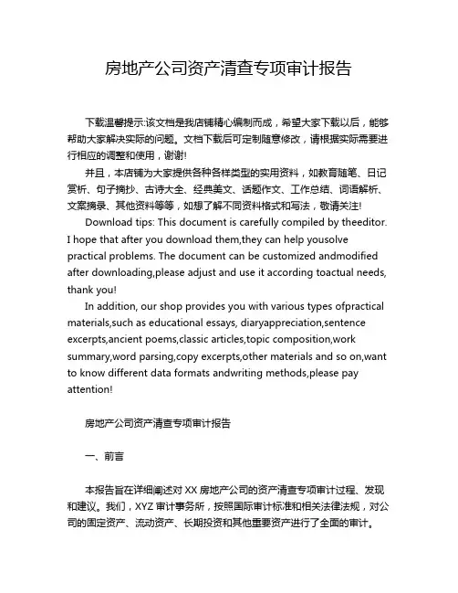 房地产公司资产清查专项审计报告