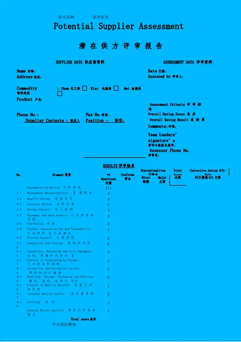 Supplier_Assessment_Report供应商评估报告书(英文)