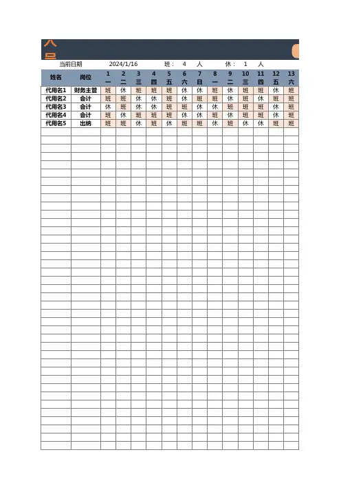 人员排班表2024年模板