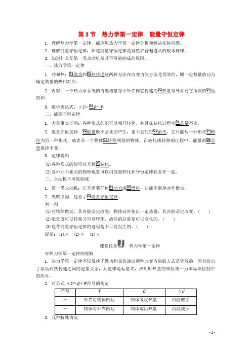 学年高中物理第十章热力学定律第节热力学第一定律能量守恒定律练习含解析新人教版选修_