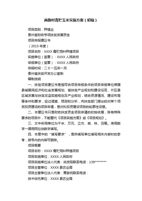 两路村青贮玉米实施方案（初稿）