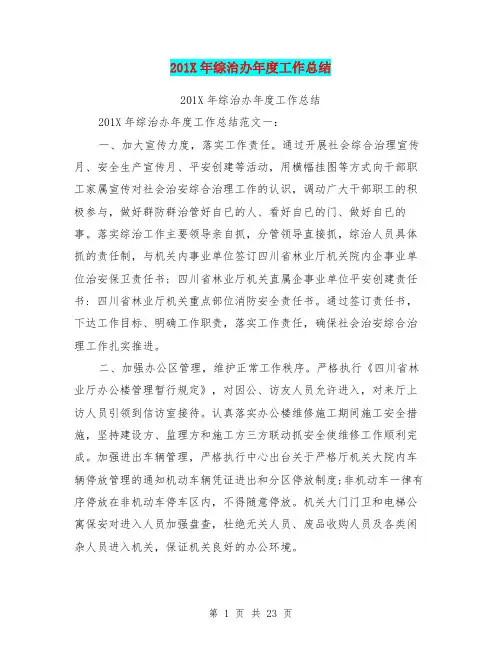 201X年综治办年度工作总结