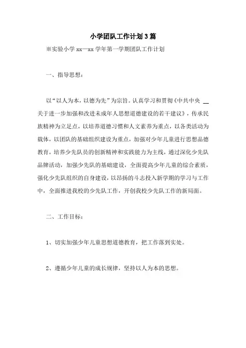 小学团队工作计划3篇