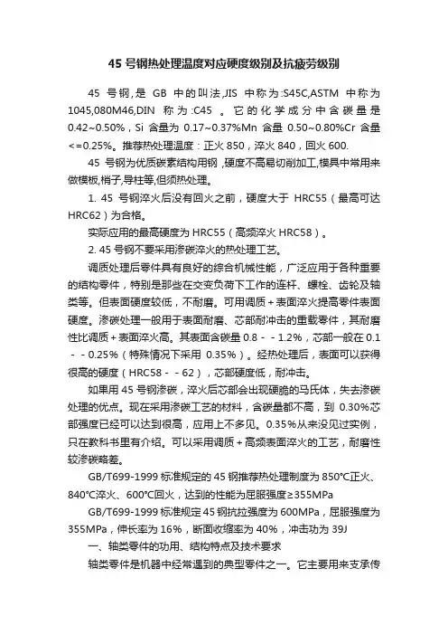 45号钢热处理温度对应硬度级别及抗疲劳级别
