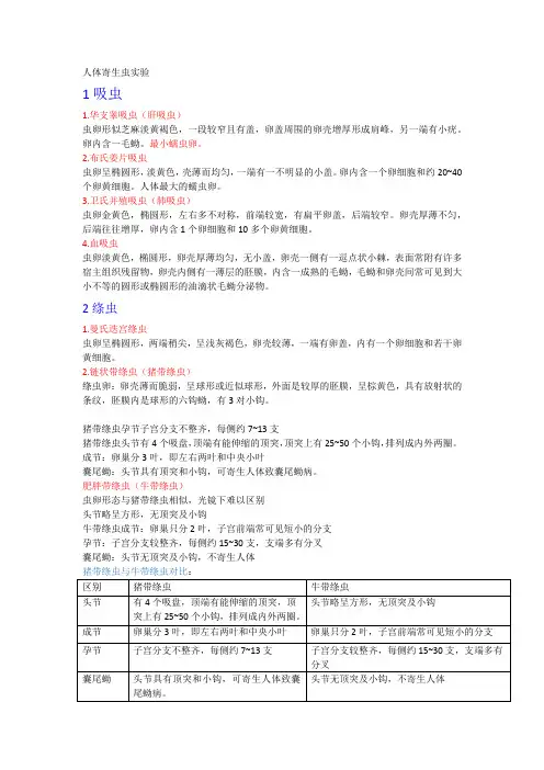 人体寄生虫实验(文字版 )