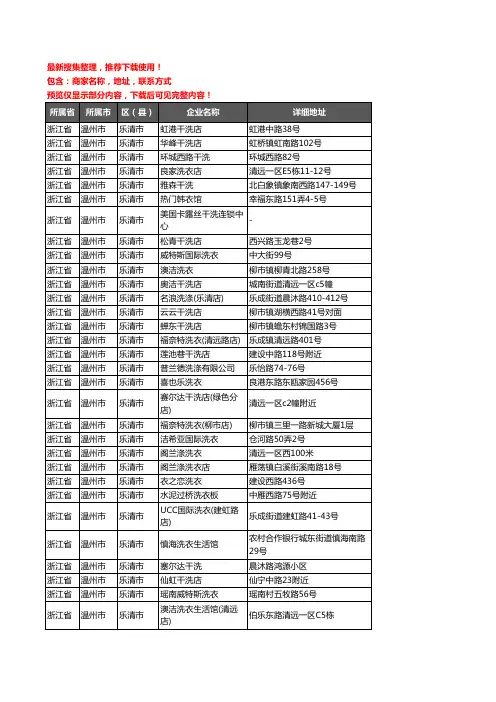 新版浙江省温州市乐清市洗衣店企业公司商家户名录单联系方式地址大全173家