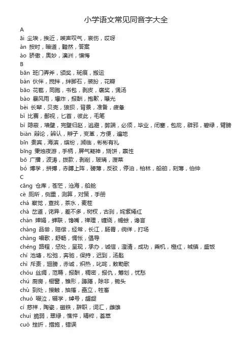 小学语文常见同音字大全