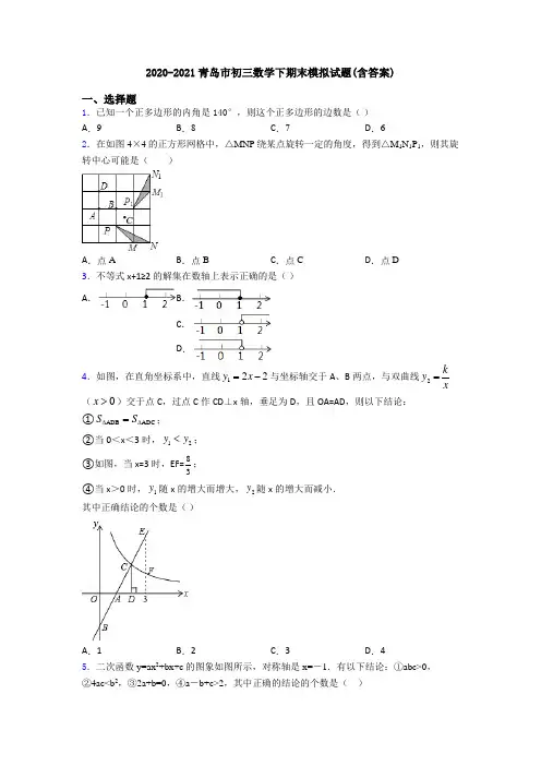 2020-2021青岛市初三数学下期末模拟试题(含答案)