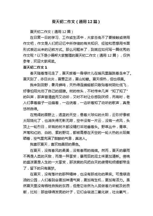 夏天初二作文（通用12篇）