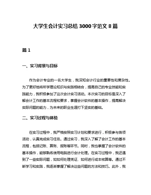 大学生会计实习总结3000字范文8篇
