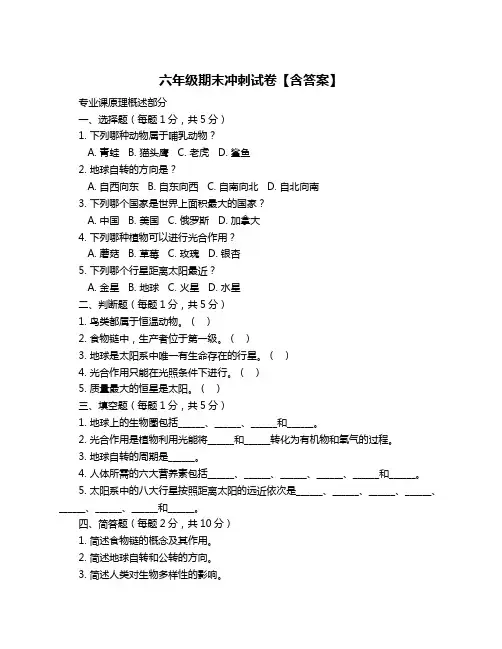 六年级期末冲刺试卷【含答案】
