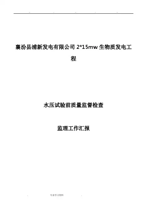 锅炉水压前质检汇报材料(监理)