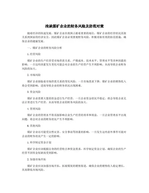 浅谈煤矿企业的财务风险及防范对策