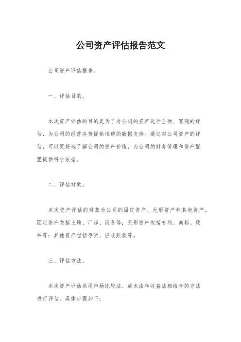 公司资产评估报告范文