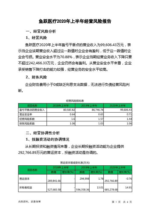 鱼跃医疗2020年上半年经营风险报告