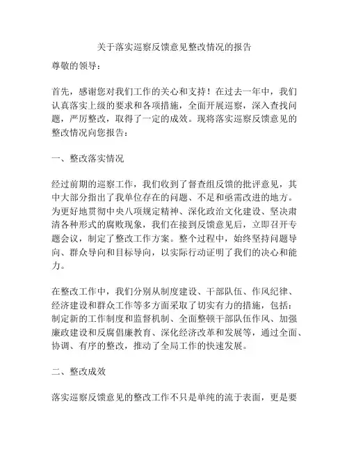 关于落实巡察反馈意见整改情况的报告 