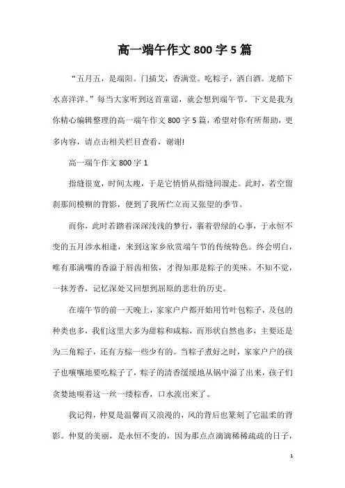 高一端午作文800字5篇