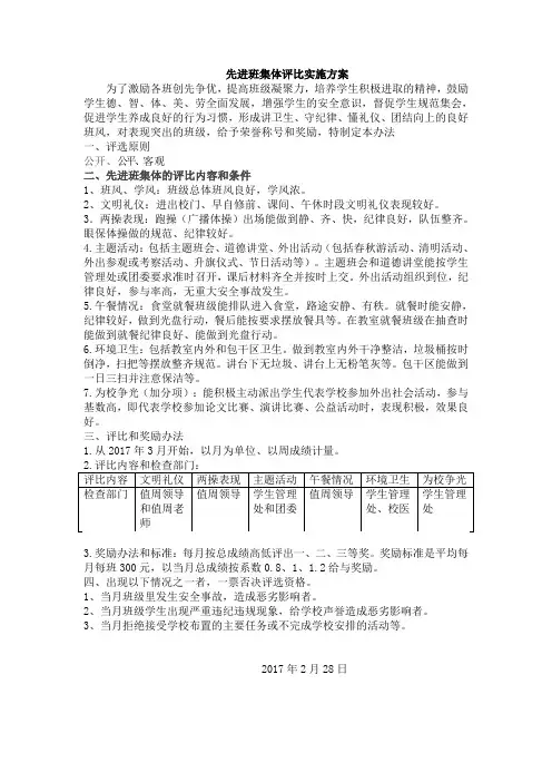 先进班集体评比实施方案