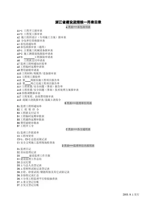 浙江省建设监理统一用表