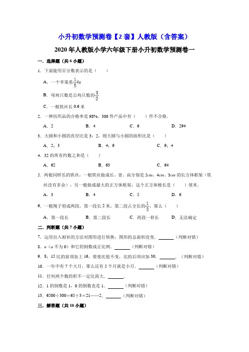 人教版小升初数学预测卷六年级下册数学试题【2套】(含答案)