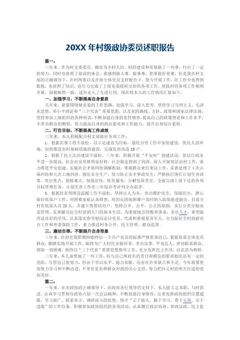 20XX年村级政协委员述职报告