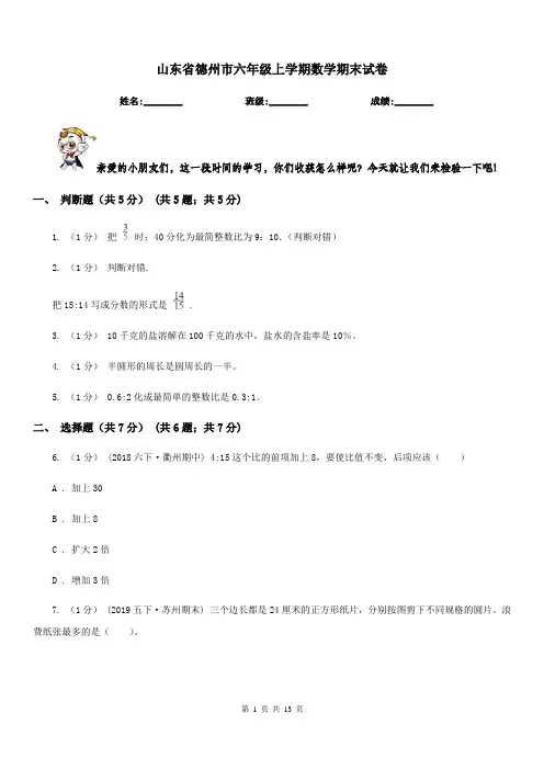 山东省德州市六年级上学期数学期末试卷