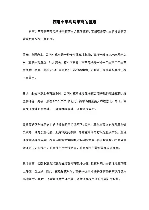 云南小草乌与草乌的区别