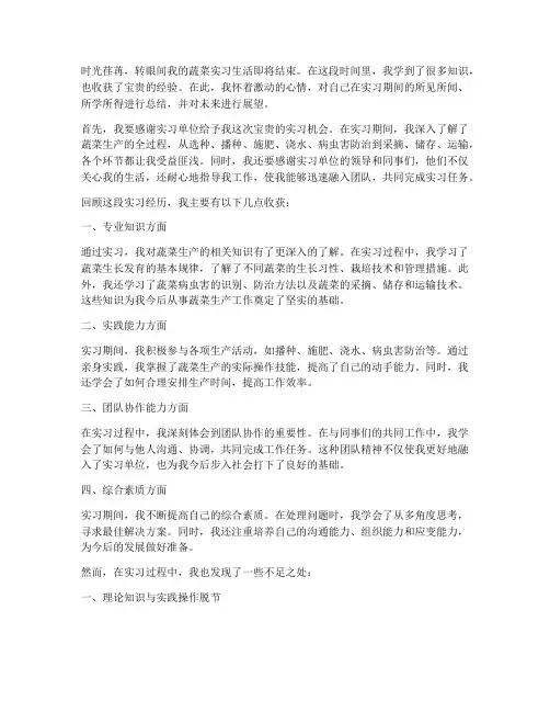 蔬菜实习报告的结尾