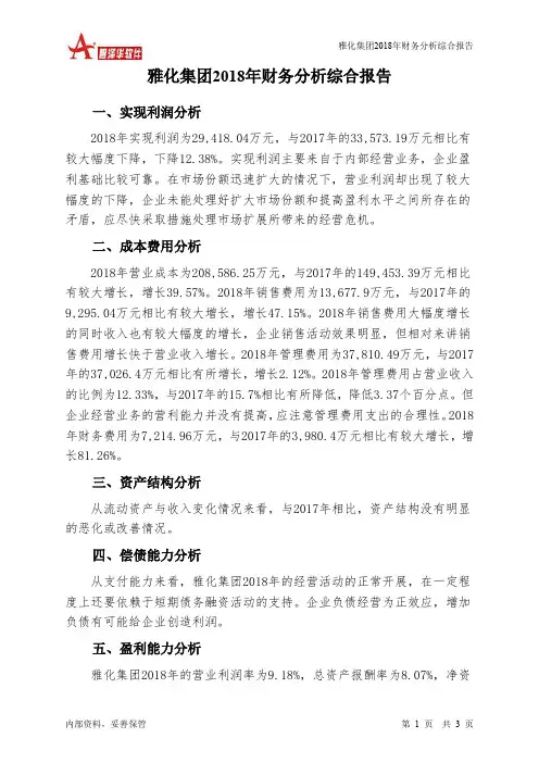 雅化集团2018年财务分析结论报告-智泽华