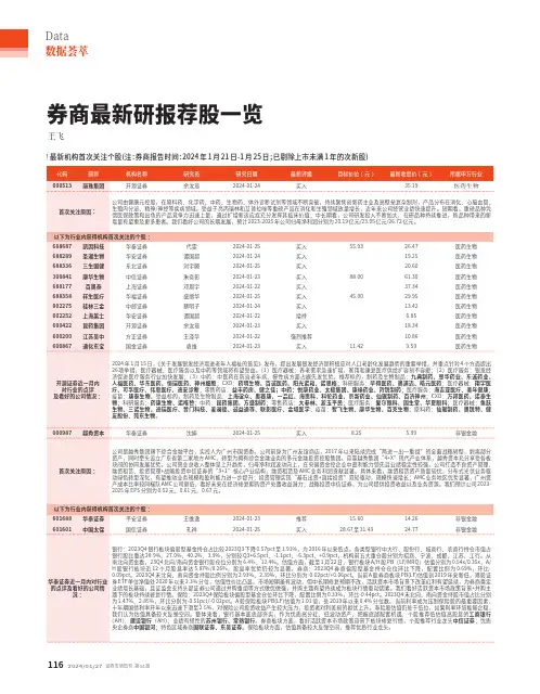 券商最新研报荐股一览