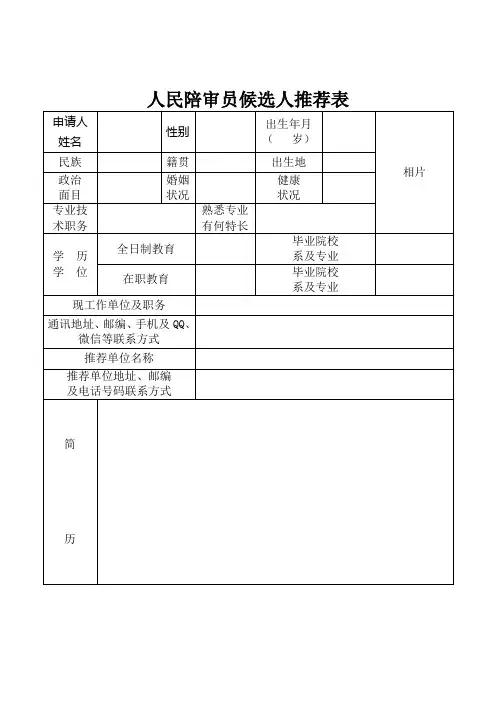 人民陪审员候选人推荐表[004]