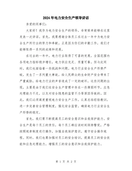 2024年电力安全生产领导讲话