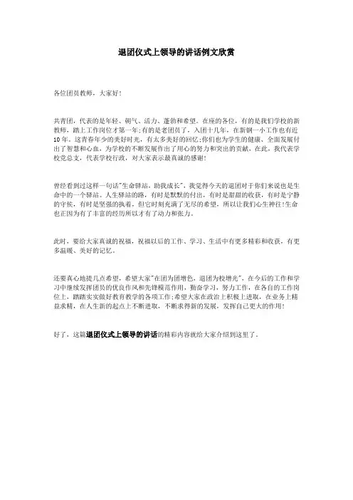 退团仪式上领导的讲话例文欣赏