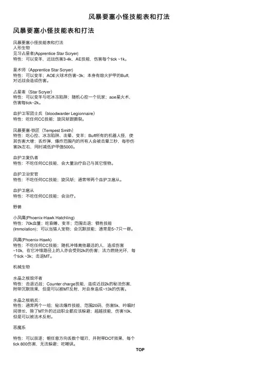 风暴要塞小怪技能表和打法