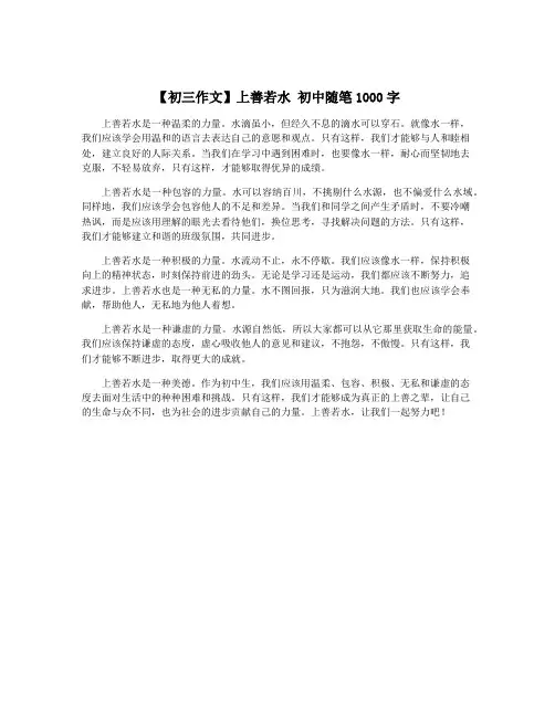 【初三作文】上善若水 初中随笔1000字