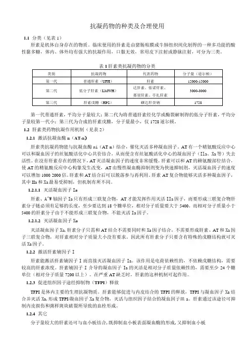 抗凝药物的种类及合理使用