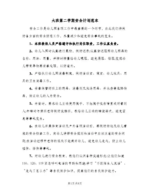 大班第二学期安全计划范本(四篇)
