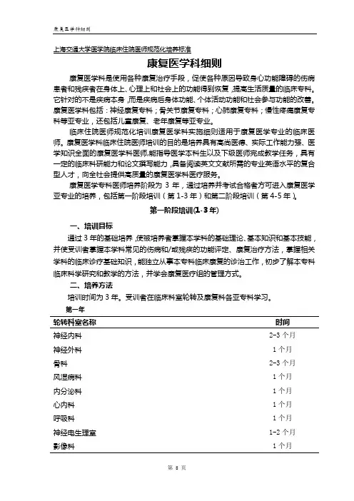 上海交通大学医学院临床住院医师规范化培养标准