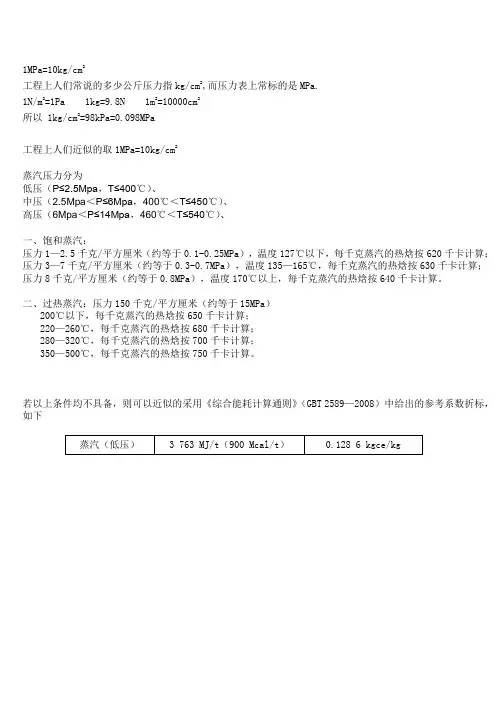 蒸汽焓值说明