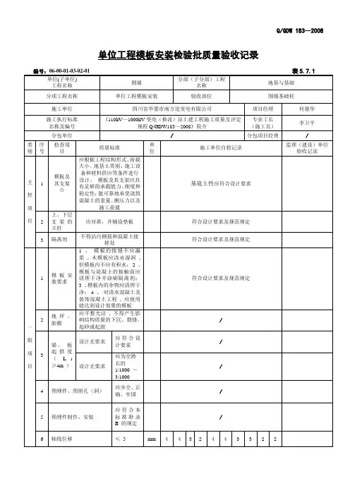 柱围墙检验批标准表格汇总