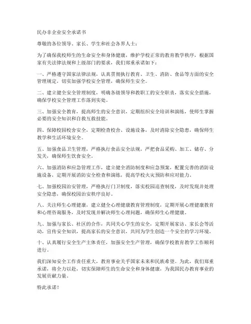 民办非企业安全承诺书