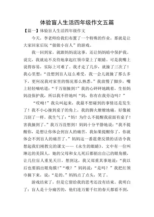 体验盲人生活四年级作文五篇